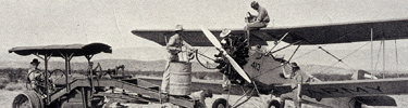 Refueling an airplane at Johnson's Ranch, 1930s