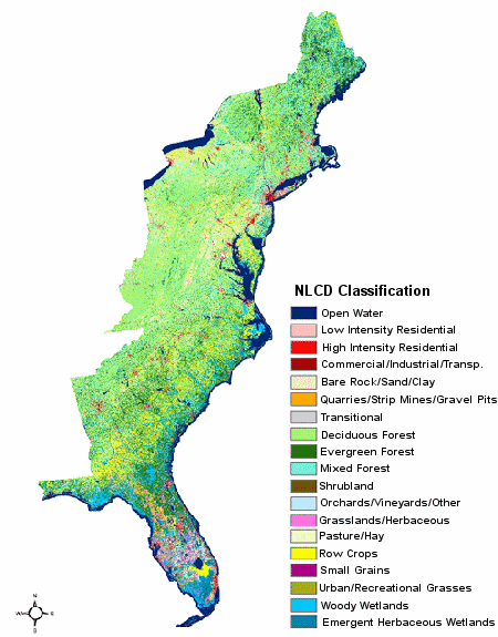 Map showing the landcover types of the ACJV