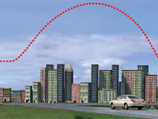 profile illustration showing the heat island effect of an urban area