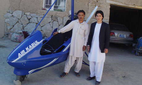 Sabir Shah, 25, from the dicey province of Ghazni in Afghanistan, with his homemade microlight
