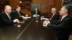 Greek Prime Minister Antonis Samaras (centre) chairs a meeting in the Greek parliament, 20 June  