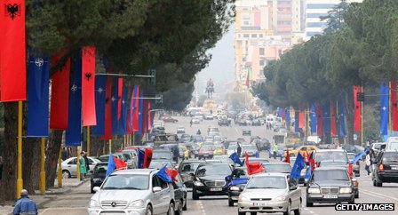 Albanian's celebrate joining NATO in Tirana