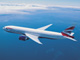 exterior shot of a British Airways jet flying over a body of water 