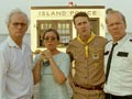 Bill Murray as Mr. Bishop, Frances McDormand as Mrs. Bishop, Edward Norton as Scout Master Ward, and Bruce Willis as Captain Sharp in Wes Anderson's MOONRISE KINGDOM