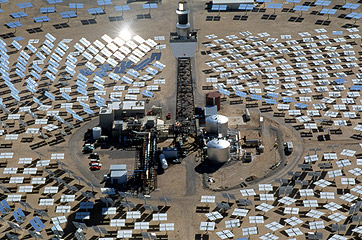 Photo of concentrating solar power tower system, named Solar Two