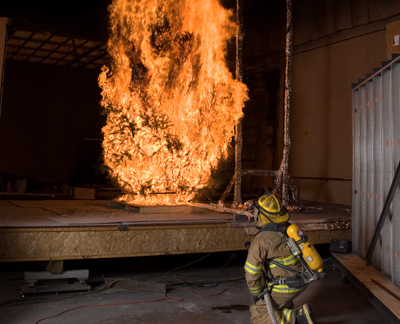 Photo of wildland fire test in controlled environment