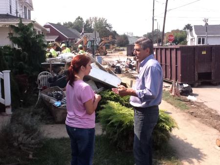 Rep. Barletta talks about recovery with a resident of Susquehanna Avenue, Exeter, Luzerne County on Wednesday