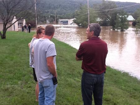 Rep. Barletta talks w/homeowners near the Espy Fire House north of Bloomsburg on Friday morning