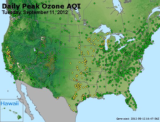 Yesterday's Daily Peak Ozone AQI