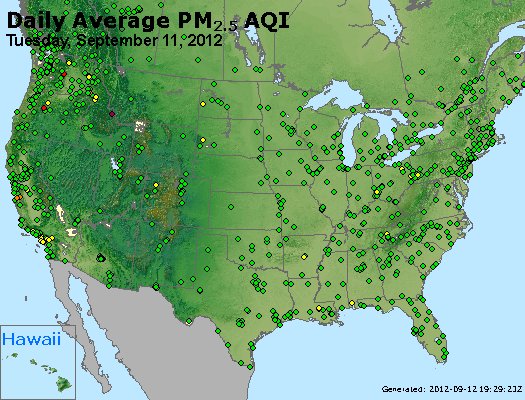 Yesterday's Daily Average PM2.5 AQI