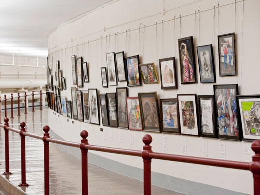 winning art competiton entries hang in the Cannon Tunnel