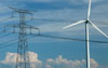 Electricity transmission lines and windmill