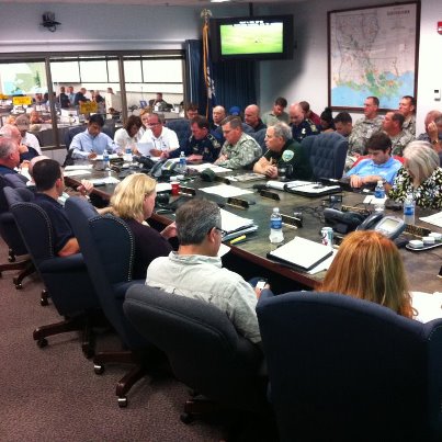 Photo: Baton Rouge, Louisiana, August 29, 2012 -- Louisiana Governor Bobby Jindal leads the Louisiana Unified Coordination meeting in response to Hurricane Isaac. To his right is FEMA Administrator Craig Fugate, who is on the ground in Louisiana to meet with state and local officials as Isaac moves through the area.  The latest Isaac update from FEMA can be found on our blog: http://www.fema.gov/blog/hurricanes.