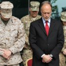 Photo: NATO commander Gen. John Allen, left, and Ambassador James Cunningham bow their heads during a moment of silence during a  9/11 remembrance ceremony at the U.S. Embassy on Sept. 11, 2012 in Kabul, Afghanistan.   (Photo by U.S. State Department) U.S. State Department