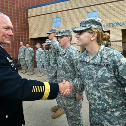 Photo: Gen. Dempsey shakes hands with members of the Minnesota National Guard at Rosemount, MN.