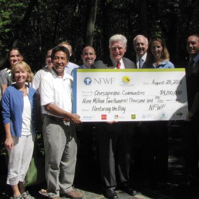 Photo: This afternoon I joined representatives from EPA, National Fish and Wildlife Federation, Arlington County Vice-Chair Walter Tejada and local non-profits to announce over $9 million for 41 grant projects to help restore the health of the Chesapeake Bay Watershed. Once matched by non-federal sources, the funding amounts to over $22 million. These grants demonstrate the public, private and individual commitment to clean up local waterways that feed into the Bay.