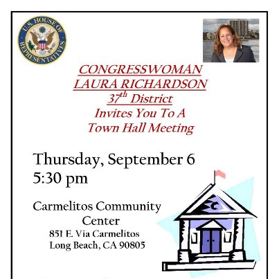 Photo: Join me tonight for a Town Hall meeting! 5:30pm at the Carmelitos Community Center in Long Beach