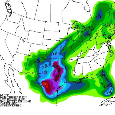 Photo: ...Welcome Rainfall in the Southern Plains this Week...

Beneficial rainfall is forecast across much of the drought-stricken Southern Plains over the next couple days. This is partly in response to a cold front pushing through the northern and central U.S. which is ushering in the coldest temperatures of the new autumn season. Several inches of rainfall will be possible through Saturday across parts of Texas and Oklahoma.

http://www.hpc.ncep.noaa.gov/discussions/hpcdiscussions.php?disc=pmdspd