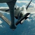 Photo: An F-22 Raptor from Tyndall Air Force Base, Fla., moves into position behind a KC-135 Stratotanker from Altus AFB, Okla., during an air refueling, Aug. 21, 2012.The F-22 was refueled outside of New York in support of the Brooklyn Cyclone flyover during Air Force Week. (Air Force photo by Airman 1st Class Kenneth W. Norman)