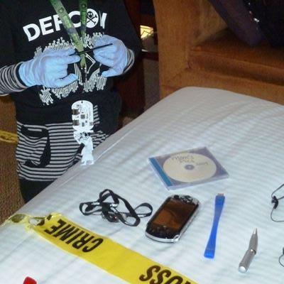 Photo: DEFCON Kids were challenged to find all digital devices and determine which had evidence at our Digital Crime Scene