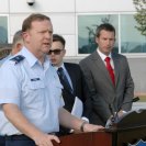 Photo: PETERSON AIR FORCE BASE, Colo. - Air Force Brig. Gen. Richard Scobee, NORAD deputy director of operations, offers comments during a press conference wrapping up Vigilant Eagle 12 Aug. 29, 2012. Vigilant Eagle 12, a joint computer based command post exercise, is designed to build and strengthen cooperation between U.S., Canadian and Russian military forces during a terrorist hijacking where the aircraft moves between U.S. and Russian airspace. (U.S. Air Force photo by Tech. Sgt. Thomas J. Doscher)