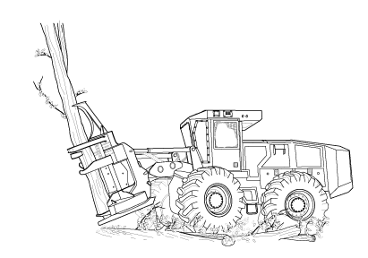 A drawing of a drive to tree feller buncher.