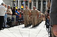 Naval District Washington chief petty officer selectees march through family members and shipmates at the Navy Memorial to begin their pinning ceremony, welcoming them to the Chief's Mess.