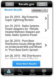 Recalls.gov Mobile App Screenshot