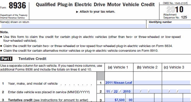 Form 8936: Qualified Plug-in Electric Drive Motor Vehicle Credit
