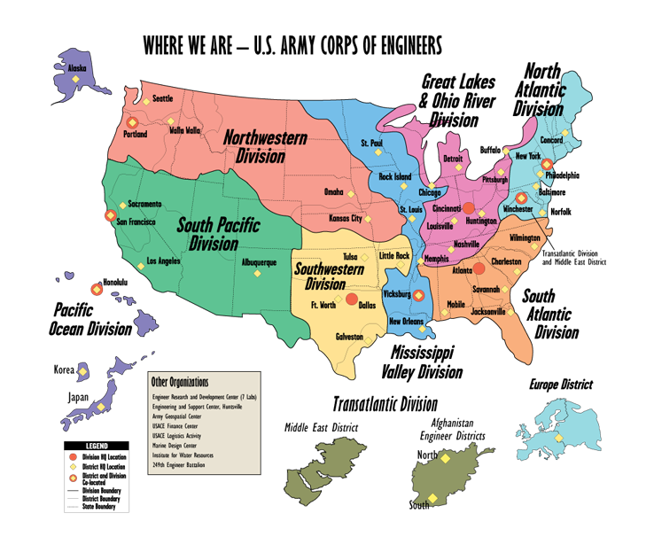 Map of USACE Divisions and Districts