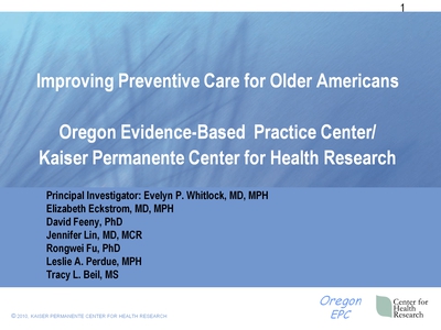 Improving Preventive Care for Older Americans. Text Description is below the image.