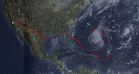 hurricane leslie with flight path