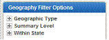 Geography Filter Options dialogue box