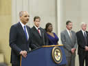 The Attorney General addresses the employees gathered in the Great Hall to remember and honor the victims of 9/11.