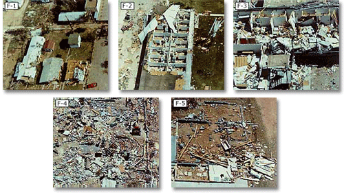 samples of tornado damage based on the Fujita scale