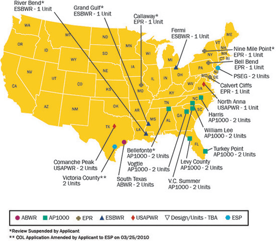 Map of Projected New Nuclear Power Reactors