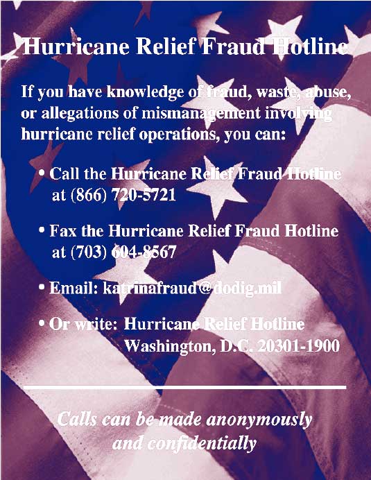 Hurricane Relief Fraud Hotline