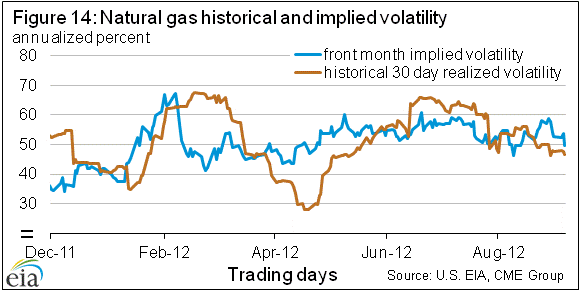 Figure 14: Natural gas historical and implied volatility