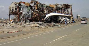 Building damaged by the tsunami in Yuriage, Japan.