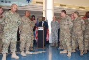 Jacksonville Mayor Alvin Brown welcomes home members of the 125th Fighter Wing Security Forces Squadron at the Jacksonville International Airport, April 10, 2012. Photo courtesy of Mayor Brown's office