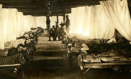 African American orderlies tending to white soldiers recovering from influenza.