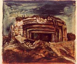 Painting, Wrecked German 
		  Pillbox, by Manuel Bromberg