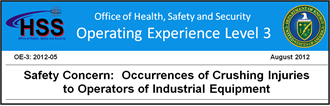 OE-3: 2012-05 Safety Concern:  Occurrences of Crushing Injuries to Operators of Industrial Equipment