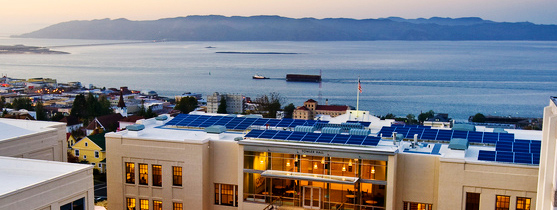 Aerial view of solar panels on Towler Hall