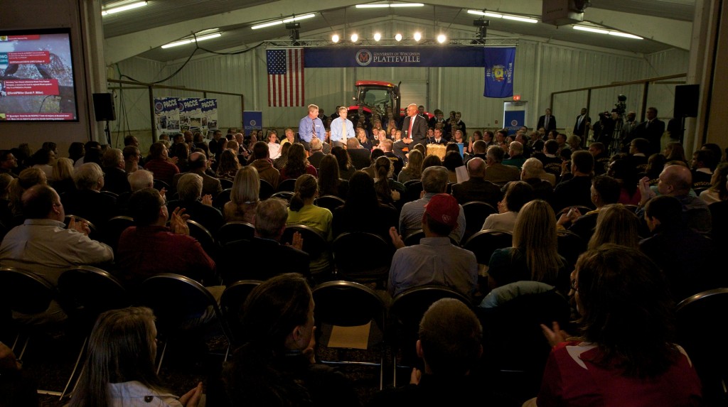 Secretaries Duncan and Vilsack at a town hall in Wisconsin