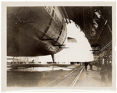 Photograph of the USS Akron in the Goodyear-Zeppelin Dock , ca. 1933