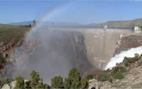 Pathfinder Reservoir Flows Over the Uncontrolled Spillway