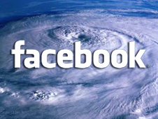 Facebook logo superimposed over image of Hurricane Elena taken by Space Shuttle Discovery on September 1, 1985.