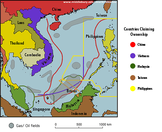 Map of South China Sea claims by country