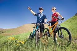 two people biking